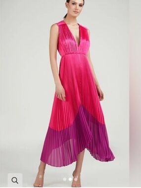 AMUR Hot Pink to Purple Ombre Pleated Dress